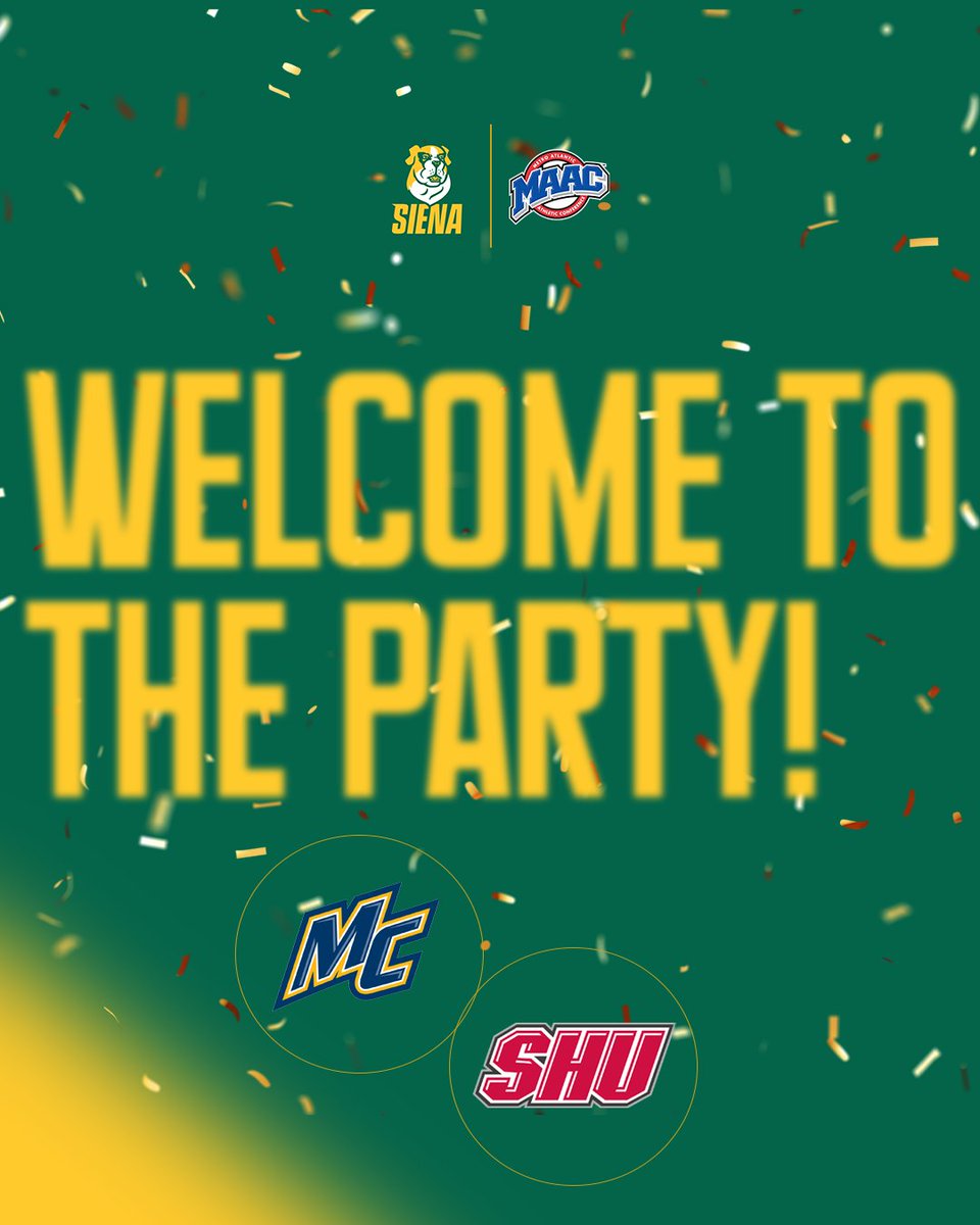 Siena Saints (@sienasaints) on Twitter photo π WELCOME TO THE PARTY
The #SienaSaints welcome our two newest <a href="/MAACSports/">#MAACSports</a> members, <a href="/MC_Athletics/">Merrimack Athletics</a> and <a href="/SHUBigRed/">SHU Pioneers</a>, who officially join the conference today!
#MarchOn x #GoMack x #MerriMAAC x #WeAreSHU π WELCOME TO THE PARTY
The #SienaSaints welcome our two newest <a href="/MAACSports/">#MAACSports</a> members, <a href="/MC_Athletics/">Merrimack Athletics</a> and <a href="/SHUBigRed/">SHU Pioneers</a>, who officially join the conference today!
#MarchOn x #GoMack x #MerriMAAC x #WeAreSHU