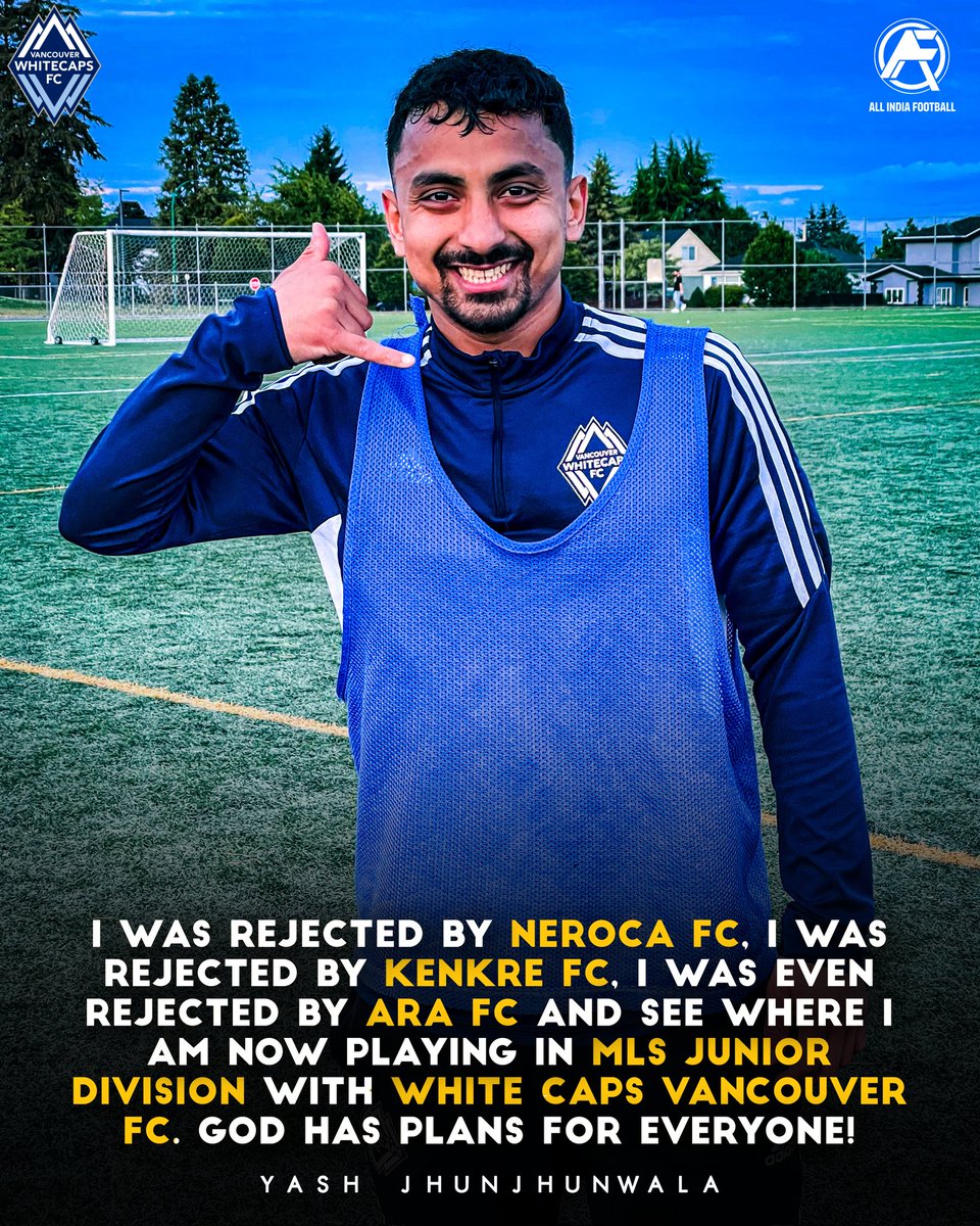 AllIndiaFtbl's tweet image. Never let rejections stop you. Yash is a live example. 🇮🇳🇨🇦

#IndianFootball #India #WhiteCapsFC #Canada #Bharat #NerocaFC #AraFC  #KenkreFC #allindiafootball