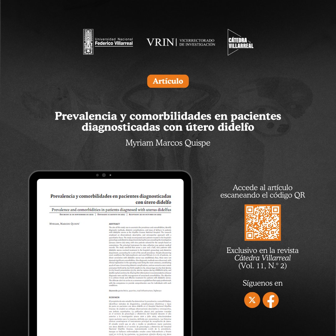 RCV_UNFV's tweet photo. 🚩 Querida comunidad villarrealina:
📰 Les invitamos a leer el artículo "Prevalencia y comorbilidades en pacientes diagnosticadas con útero didelfo" de la autora Myriam Marcos Quispe. 
🔗 Pueden acceder a él desde: https://t.co/OH47yNkCuQ https://t.co/OCnZZJp1Kb