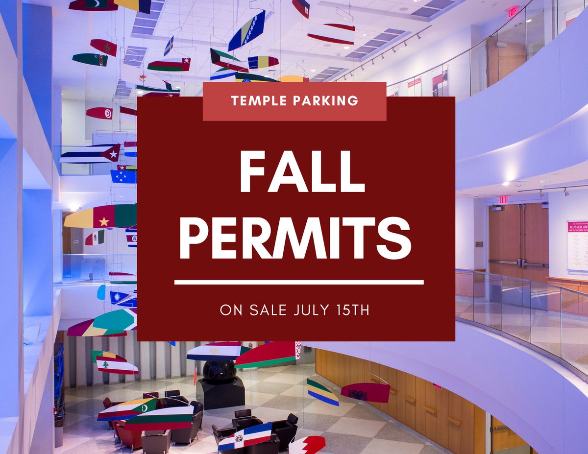 TU_Parking's tweet image. Fall Parking Permits go on sale July 15th at midnight! Please keep in mind that permits will be going fast! #templetuff #cherryon