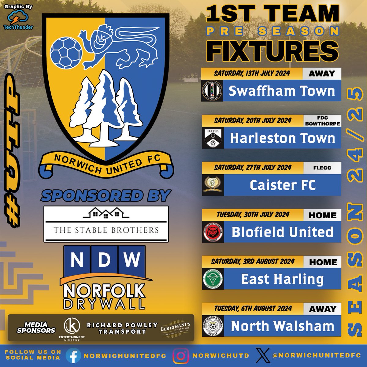 Norwich United FC (@norwichunitedfc) on Twitter photo The new first team will feature in a range of friendlies in the next few weeks as pre-season is getting underway.๐
The first opportunity to see the new team will be away at <a href="/Swaffham_TownFC/">Swaffham Town FC</a> on Sat. 13th July. ๐ The new first team will feature in a range of friendlies in the next few weeks as pre-season is getting underway.๐
The first opportunity to see the new team will be away at <a href="/Swaffham_TownFC/">Swaffham Town FC</a> on Sat. 13th July. ๐
