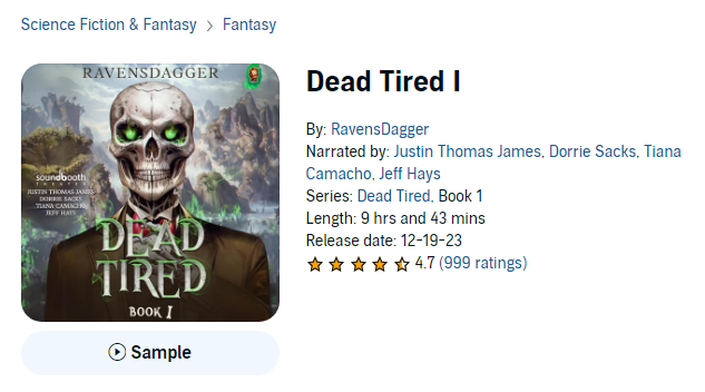 JtJames89's tweet photo. The Dead Tired rating odometer is about to roll over to the 4th digit. A satisfying milestone!

#deadtired #litRPG @RavensDagger @FiatCelebrity @TianaCamachoVO https://t.co/XoBDVb04gq