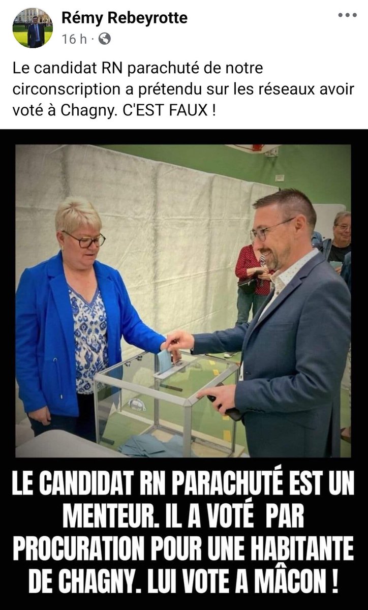 A_Dutremble's tweet photo. 🤡 @RRebeyrotte et son équipe panique jusqu'à annoncer encore de l'ambiguïté... Je confirme avoir voté sur la commune de Chagny via une procuration. Les électeurs jugeront dimanche prochain les clowns de la macronie 😘😘😘 #RebeyrotteDehors https://t.co/U7gfyol7qb