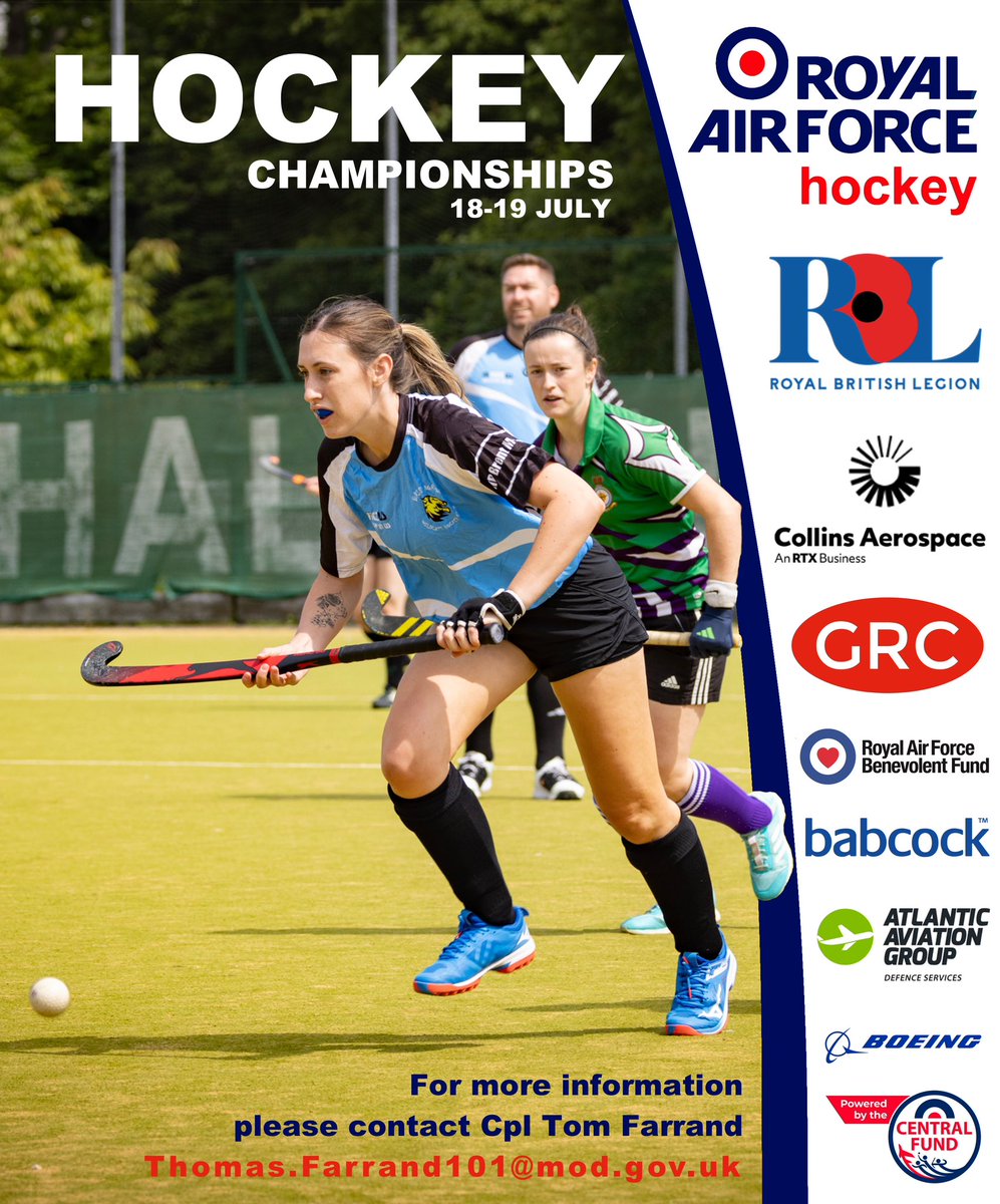 RAFHockey's tweet image. The AO for RAFHA Hockey Championships (18-19th July) has been sent out. Please contact Tom Farrand Thomas.Farrand101@mod.gov.uk directly if you have any questions or want the AO sent to you.#RAFHockey #RBL #RAFBF #AAG #BoeingUK #RAFCentralFund #CollinsAerospace #GRC #Babcock