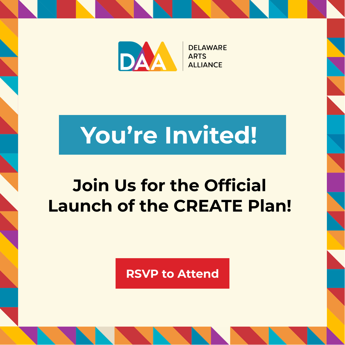 DEArtsAlliance's tweet image. You&apos;re invited to the #CREATEPlan launch! Learn about key findings &amp;amp; actionable recommendations. There are 3 opportunities to join us:

🗓 7/30, 2-4pm
📍 Wilmington, DE

🗓 7/31, 10am-12pm
📍 Dover, DE

🗓 7/30, 6:40-7pm
📍 Selbyville, DE

RSVP by 7/18: delawareartsalliance.org/CREATEPlanLaun…