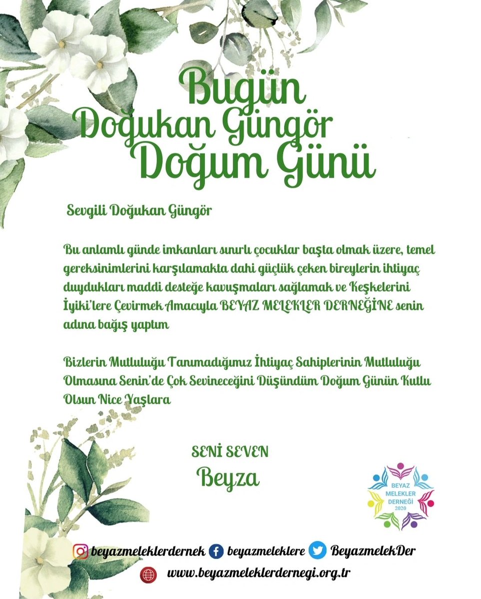 Doğukan Güngör Official Fc olarak doğum günün için bağışta bulunduk.🤍
Beyaz Melekler Derneğine çocukların ihtiyaçları konusunda destek olduk. Doğum günün kutlu olsun Doğukan.💙

<a href="/dogukanngungor7/">Doğukan Güngör</a> | #DoğukanGüngör | #Dgfc