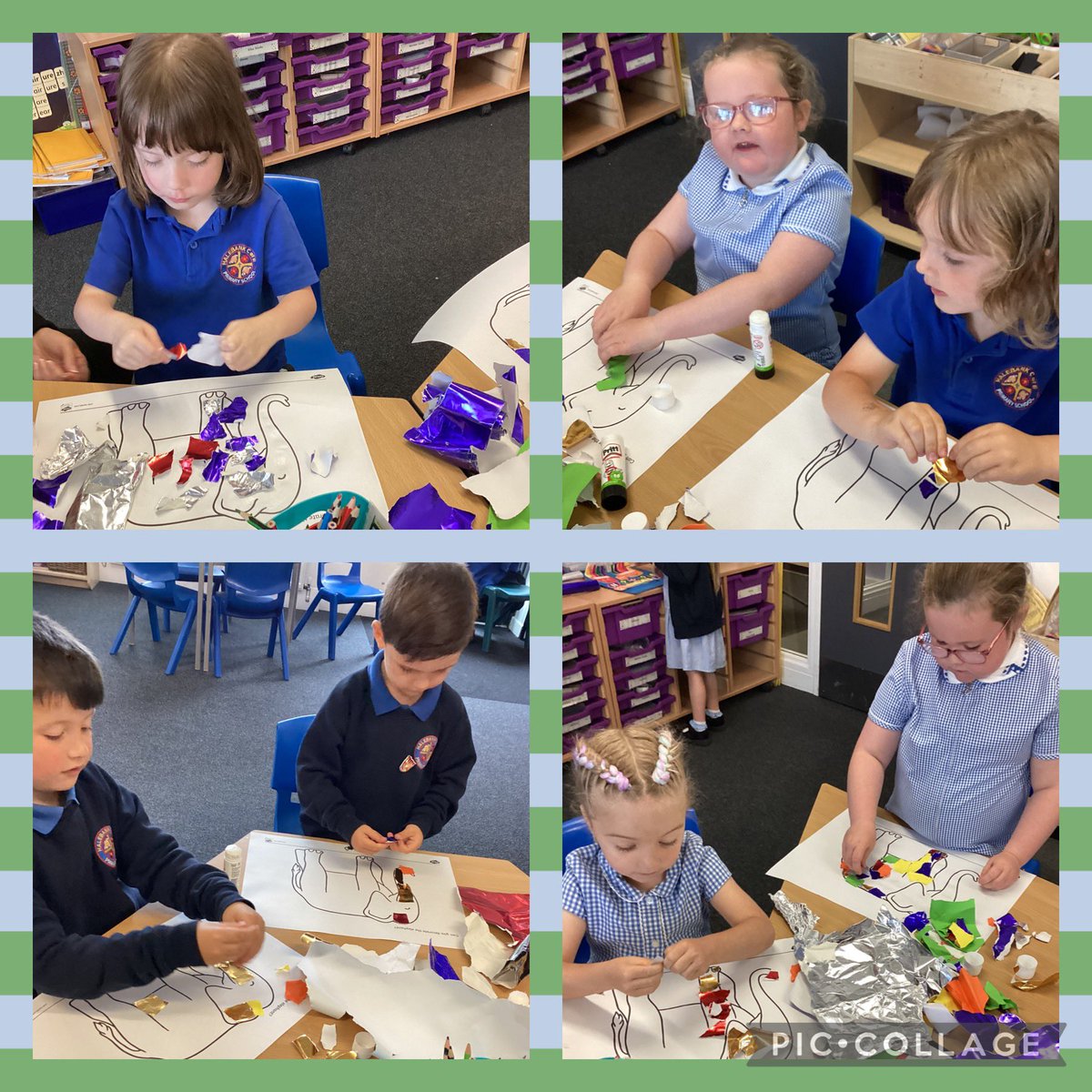 halebank_sch's tweet photo. A colourful afternoon in Willow Class. We read the story Elmer and creates our very own patchwork Elmer elephants using coloured paper #HBWillowClass #HBArt #HBTransition #Elmerthepatchworkelephant https://t.co/SGuyaZ05Gb