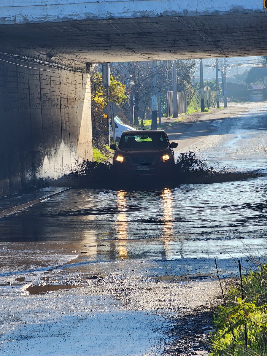 ThePabloPS's tweet photo. Desde el 22/06 el paso nivel de Nazario Araos (Peaje El Paico) esta inundado, esto se debe que existe una rotura de matriz. Reclame Agua Andina pero no paso nada. Hoy reclame a la superintendencia @aguas_andinas @SISS_CHILE @meganoticiascl @tudia_13 @MuniElMonte #ElMonte https://t.co/l2ELbGJCDj