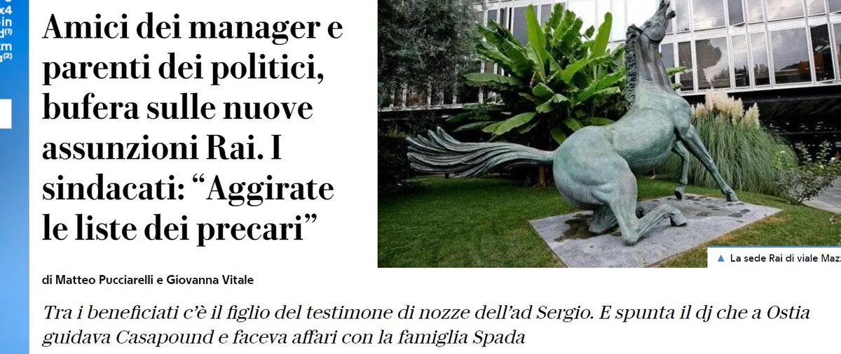 davidedipietro's tweet photo. Leggo questo articolo e penso ai tanti precari in attesa di assunzione e a tutti coloro che, da anni, aspettano una giusta progressione di carriera. Se è vero, tutto ciò sarebbe inaccettabile oltre che un'offesa per le lavoratrici e lavoratori #RAI. Chiederò formali spiegazioni https://t.co/1FtYjkNknP