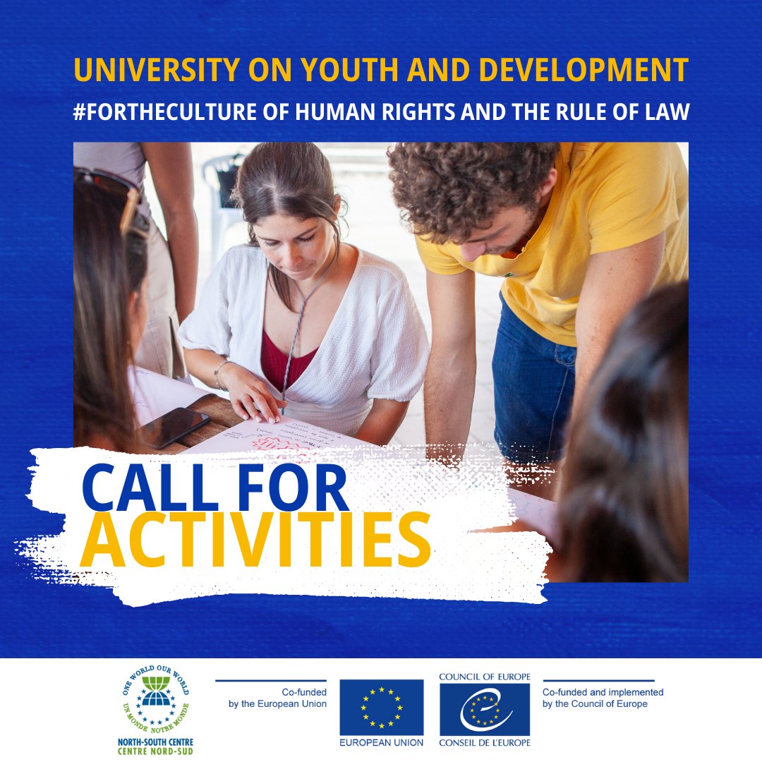 Call for activities for the UYD's next edition!
📌 Dates: 16-21 September
📌 Place: Spain
📌 Deadline to submit proposals: 12 July
Send your proposal in line with the annual theme "#FortheCulture of Human Rights &amp; the Rule of Law"
👉 go.coe.int/0gVEB

#UYD
#EuDEARprogramme
