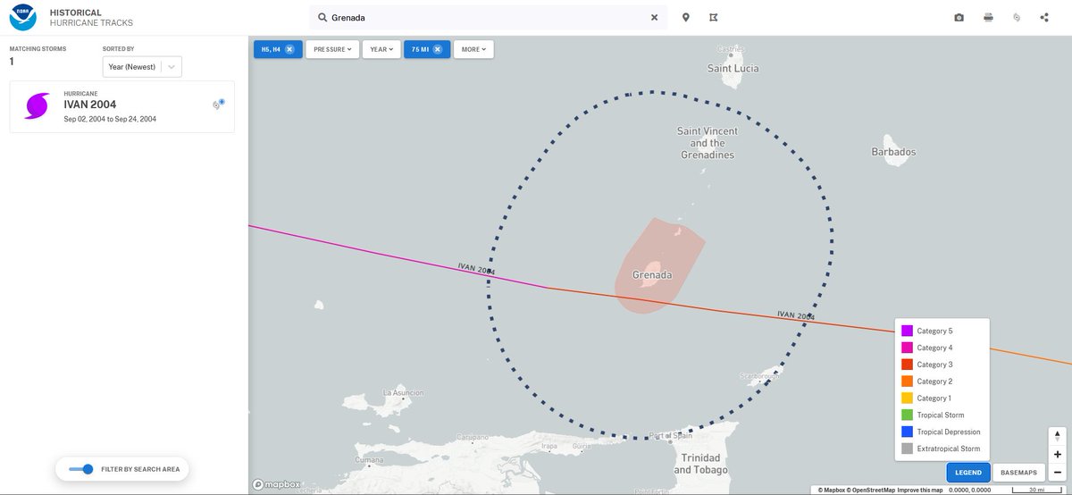 philklotzbach's tweet photo. #Hurricane #Beryl is making landfall on Carriacou Island (part of Grenada) as a Category 4 hurricane with max winds of 140 mph. Only one other Category 4-5 hurricane on record has tracked within 75 miles of Grenada (Ivan-2004).

https://t.co/YX4QoYPkm0 https://t.co/alhvO6vMp2