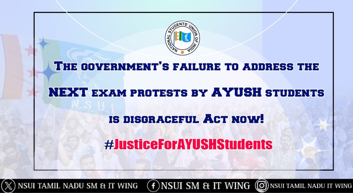 Prathi_NSUI's tweet photo. The voices of AYUSH students protesting against the NEXT exam must be heard by the government. #JusticeForAYUSHStudents 
We need the government to have respond to this rather than skipping https://t.co/7tNbuhhEyV