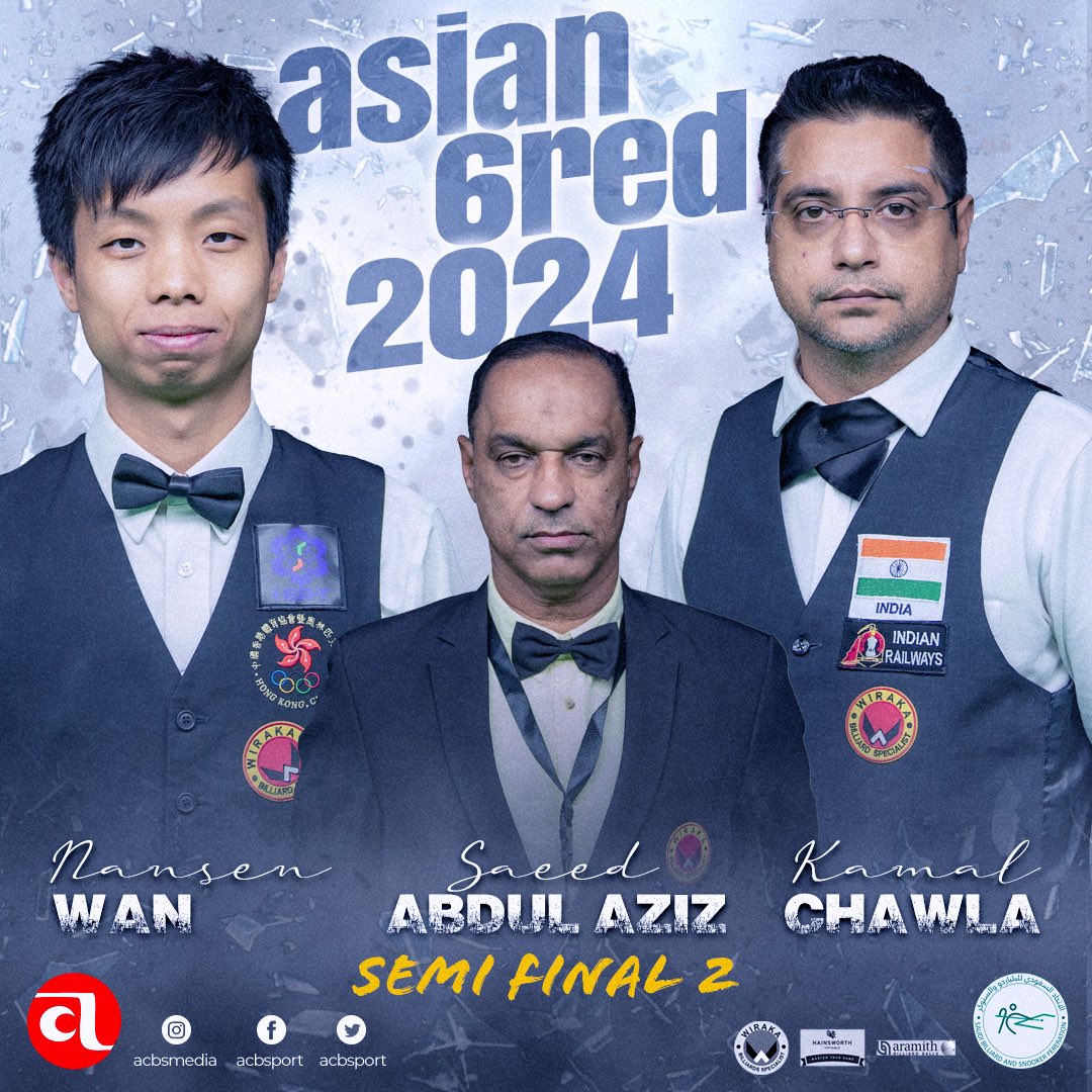 ACBSport's tweet image. ASIAN 6RED SNOOKER 2024 
Semi Final match-02

Nansen Wan (Hong Kong China) vs. Kamal Chawla (India) 
Referee Incharge: Saeed Abdul Aziz (Bahrain)

#letthecuebegin #6red #snooker #riyadh #saudiarabia #asianchampionships2024 #billiardsports