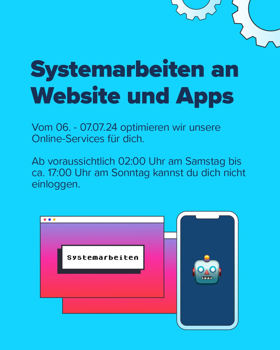 Dieses Wochenende kannst du dich während der Systemarbeiten nicht einloggen und somit keine Transaktionen in deinem Konto, der App und HBCI durchführen.

Wir geben dir Bescheid, sobald die Arbeiten abgeschlossen sind.