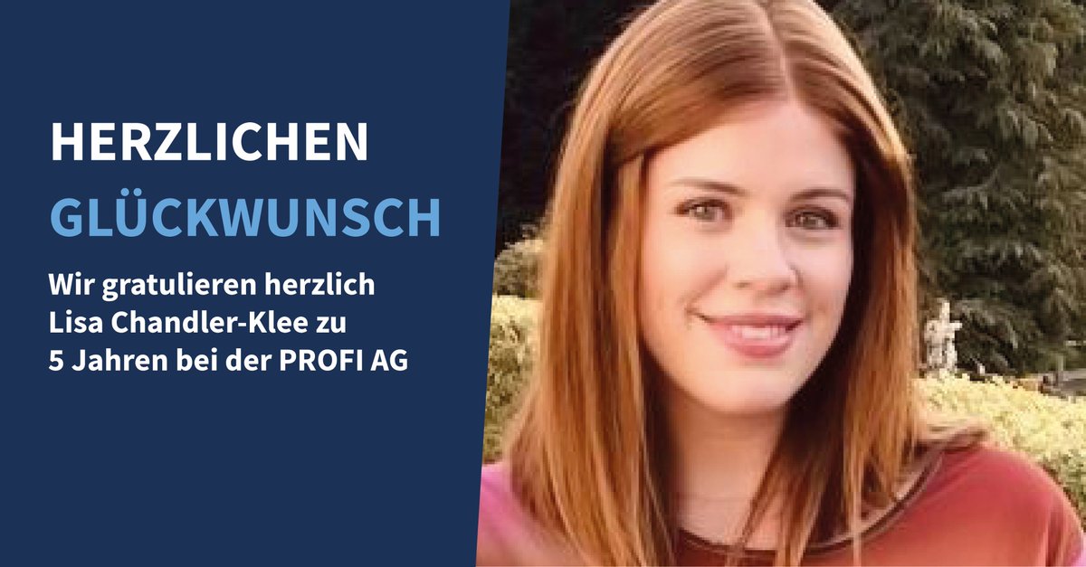 profi_ag's tweet photo. Danke Lisa! 

Heute feiern wir einen ganz besonderen Meilenstein: Lisa Chandler-Klee bereichert seit fünf Jahren mit ihrem unermüdlichen Einsatz und ihrer Expertise unsere Personalabteilung. https://t.co/qNiwR8jbQs