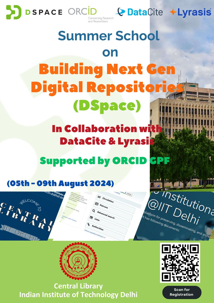 Central Library, IIT Delhi (@cliitd) on Twitter photo Join us for the #SummerSchool on Building Next-Gen #DigitalRepositories (#DSpace), in collaboration with <a href="/DataCite/">DataCite (inactive Mar 2025)</a> & <a href="/LYRASIS/">Lyrasis</a>, supported by <a href="/ORCID_Org/">ORCID Organization</a> from August 5-9, 2024. <a href="/micmenn/">Michele Mennielli</a> <a href="/_MohamadMostafa/">Mohamad Mostafa | @mohamadmostafa.bsky.social</a> <a href="/DrMohitgarg9/">MOHIT GARG</a>. library.iitd.ac.in/pdf/SummerScho… Join us for the #SummerSchool on Building Next-Gen #DigitalRepositories (#DSpace), in collaboration with <a href="/DataCite/">DataCite (inactive Mar 2025)</a> & <a href="/LYRASIS/">Lyrasis</a>, supported by <a href="/ORCID_Org/">ORCID Organization</a> from August 5-9, 2024. <a href="/micmenn/">Michele Mennielli</a> <a href="/_MohamadMostafa/">Mohamad Mostafa | @mohamadmostafa.bsky.social</a> <a href="/DrMohitgarg9/">MOHIT GARG</a>. library.iitd.ac.in/pdf/SummerScho…