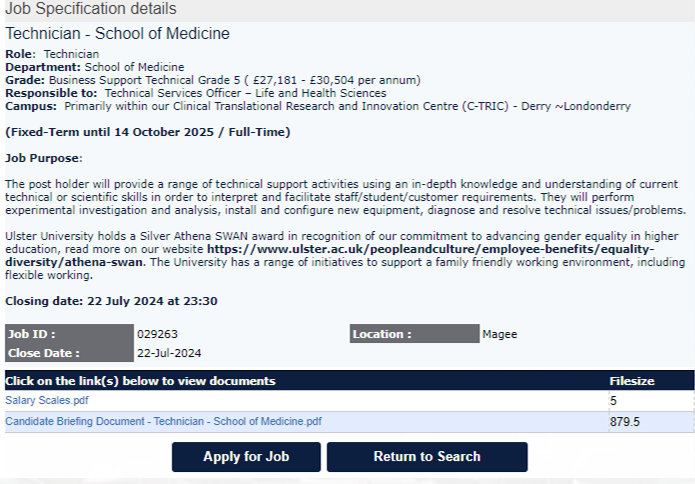 .<a href="/PersonalMedNI/">Personalised Medicine Centre</a>  We are currently recruiting a grade 5 lab #technician to support research and teaching <a href="/UlsterUniMed/">School of Medicine | Ulster University</a>. Please apply by 22nd July 2024 via: ulster.ac.uk/peopleandcultu… (click 'view latest vacancies', then search under 'Business Support Technical') #WeAreUU
