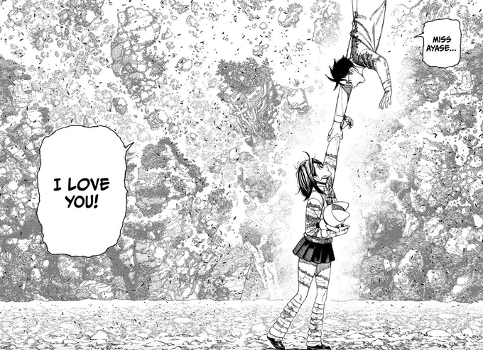 Dandadan is easily my favorite love story of all time, it's amazing how this batshit insane manga with surreal encounters has really realistic characters. I love Dandadan in the same level as Okarun loves Ayase. And it's A LOT!!!!!! 
