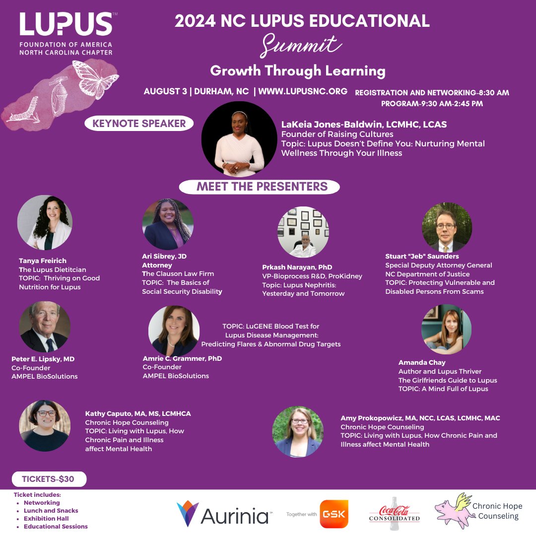 Have you purchased your tickets yet? Join us at the 2024 NC Lupus Educational Summit on August 3. ow.ly/APBq50SsXbo
