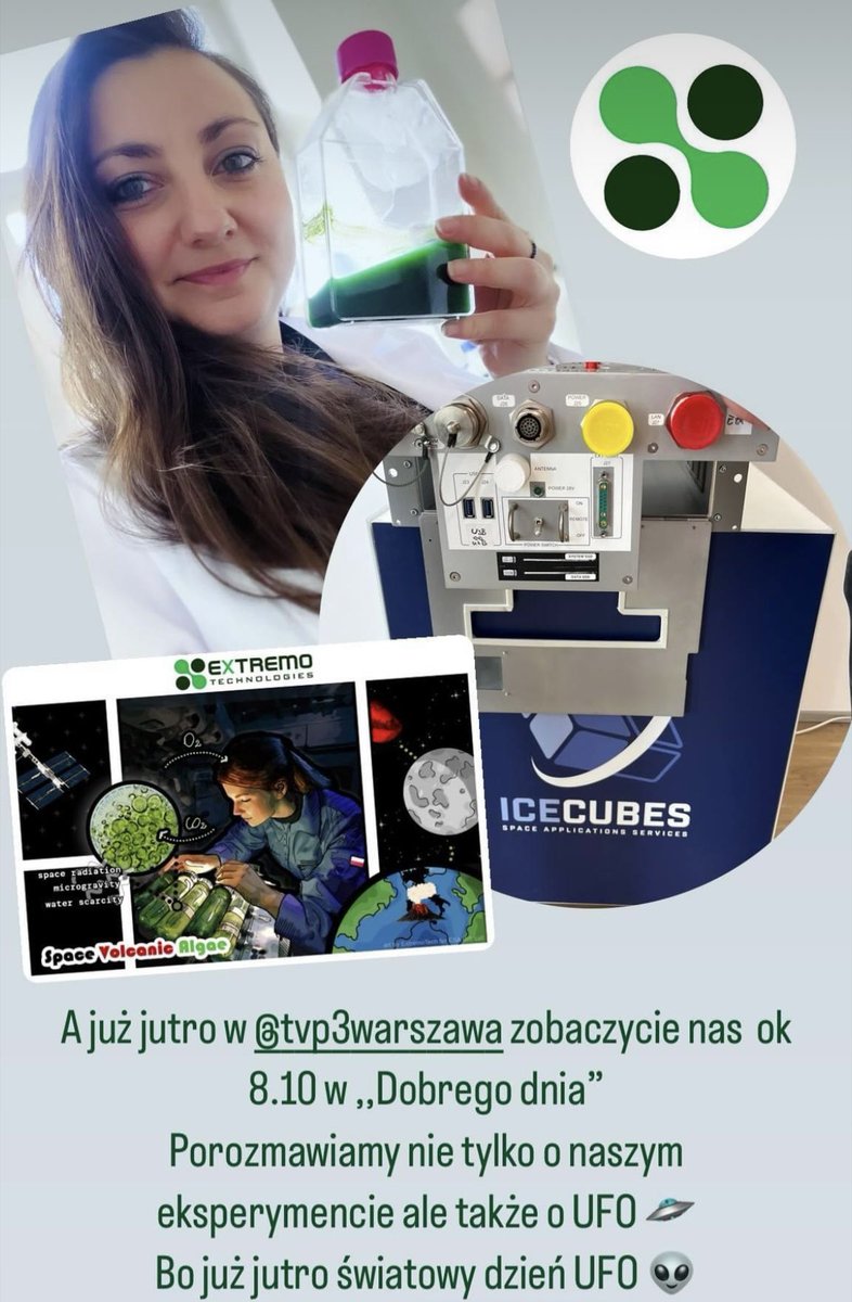 Extremo Technologies (@extremo_tech) on Twitter photo Tomorrow watch us at 8:10 at <a href="/TVP3Warszawa/">TVP3 Warszawa</a> in „Dobrego Dnia”. We will be talking about Space Volcanic Algae and UFO day 👽🧪🥼🫶 Tomorrow watch us at 8:10 at <a href="/TVP3Warszawa/">TVP3 Warszawa</a> in „Dobrego Dnia”. We will be talking about Space Volcanic Algae and UFO day 👽🧪🥼🫶