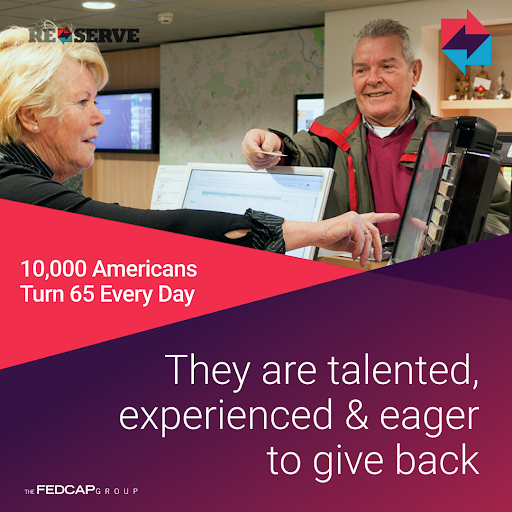 ReServeInc's tweet photo. 10,000 individuals turn 65 every day in the U.S.

These are talented, experienced &amp; eager people ready to give back to their communities. We're making a big impact with the #PowerofPossible https://t.co/uwL5zGsqOb