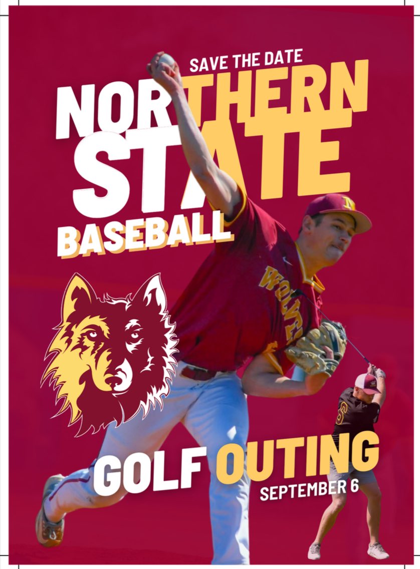 NSUWOLVES_BS's tweet photo. Save the Date! 🗓️ Join us for the Northern State Baseball Golf Outing on September 6th. at Lee Park Golf Course ⛳️ Stay tuned for more details and registration info. Don't miss out on a great day of golf and fun! #GoWolves https://t.co/D41Bn0RIH2