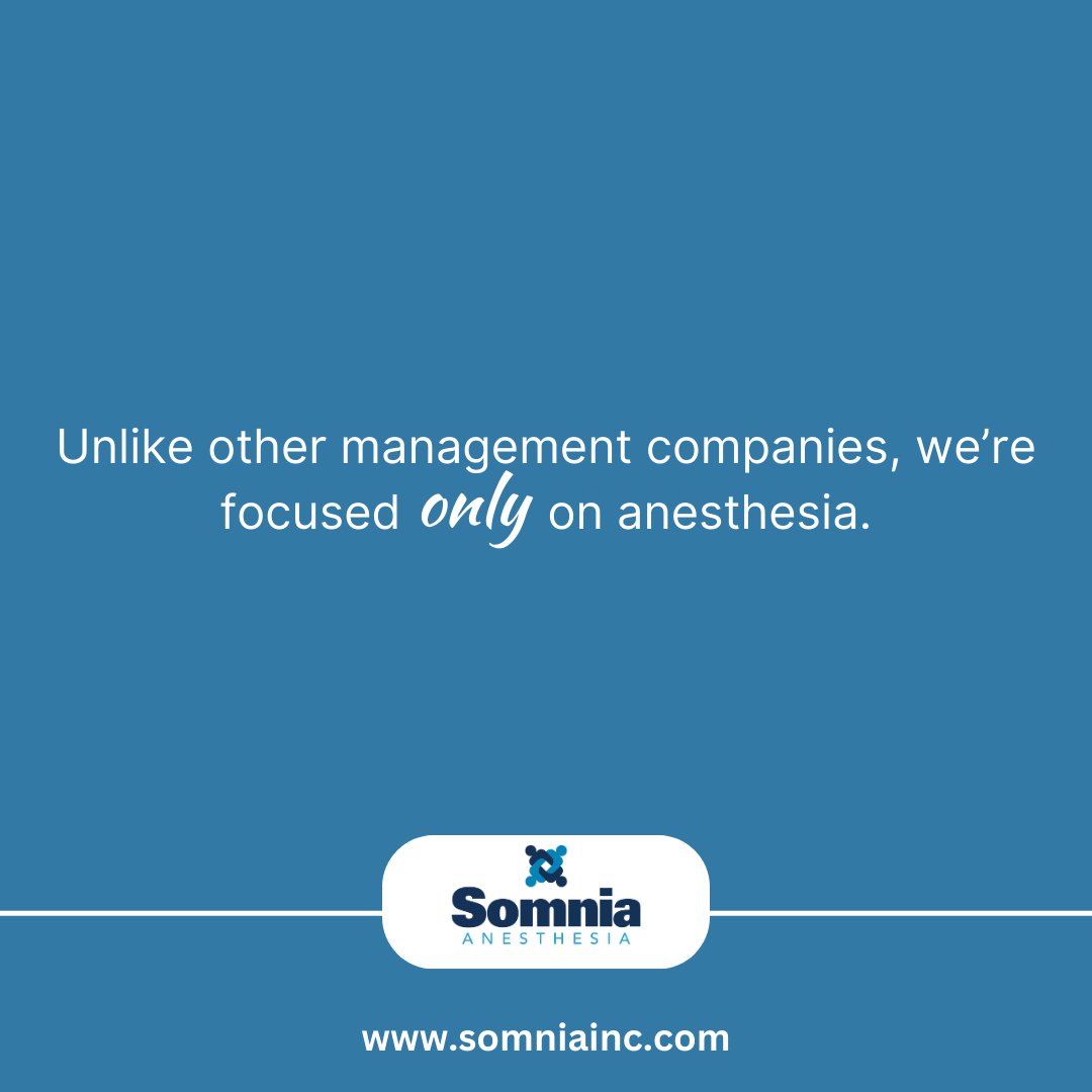 SomniaInc's tweet photo. Somnia is only focused on anesthesia. What that means for our healthcare partners is a dedication to building anesthesia teams that consistently deliver optimized clinical, operational, and fiscal performance that can improve outcomes. #AnesthesiaManagement #OperatingRoom https://t.co/dyxxyEa7u0