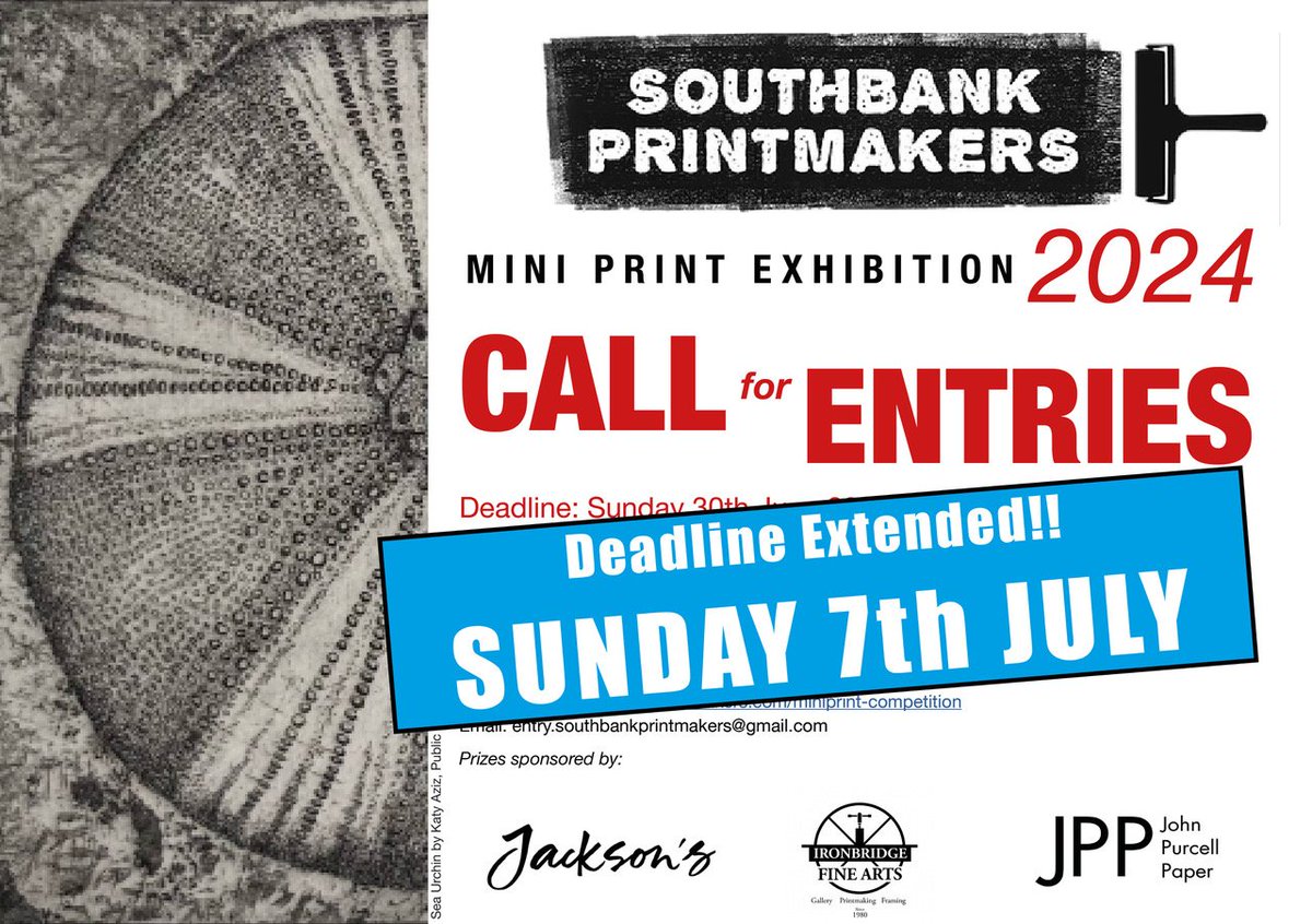 SBPrintmakers's tweet photo. Phew! The deadline to enter our Miniprint Exhibition has been extended to 7TH JULY! Don't miss this excellent opportunity to exhibit in a central London gallery and win one of the valuable prizes. #miniprint #printmaking #galleries https://t.co/tOy7DPodBn