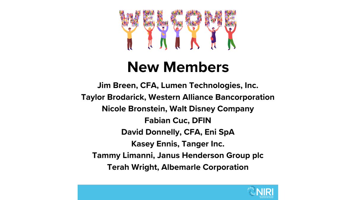 Welcome to these members who are brand new to #NIRI! You are joining the largest professional investor relations association in the world! Learn more about our community at niri.org