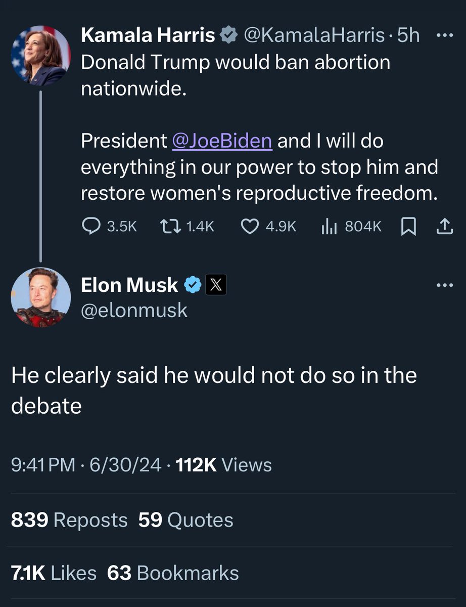 Elon Musk trabajando como uno más en las trincheras de "X", haciéndole fact-checking en vivo a la vicepresidente de Estados Unidos.