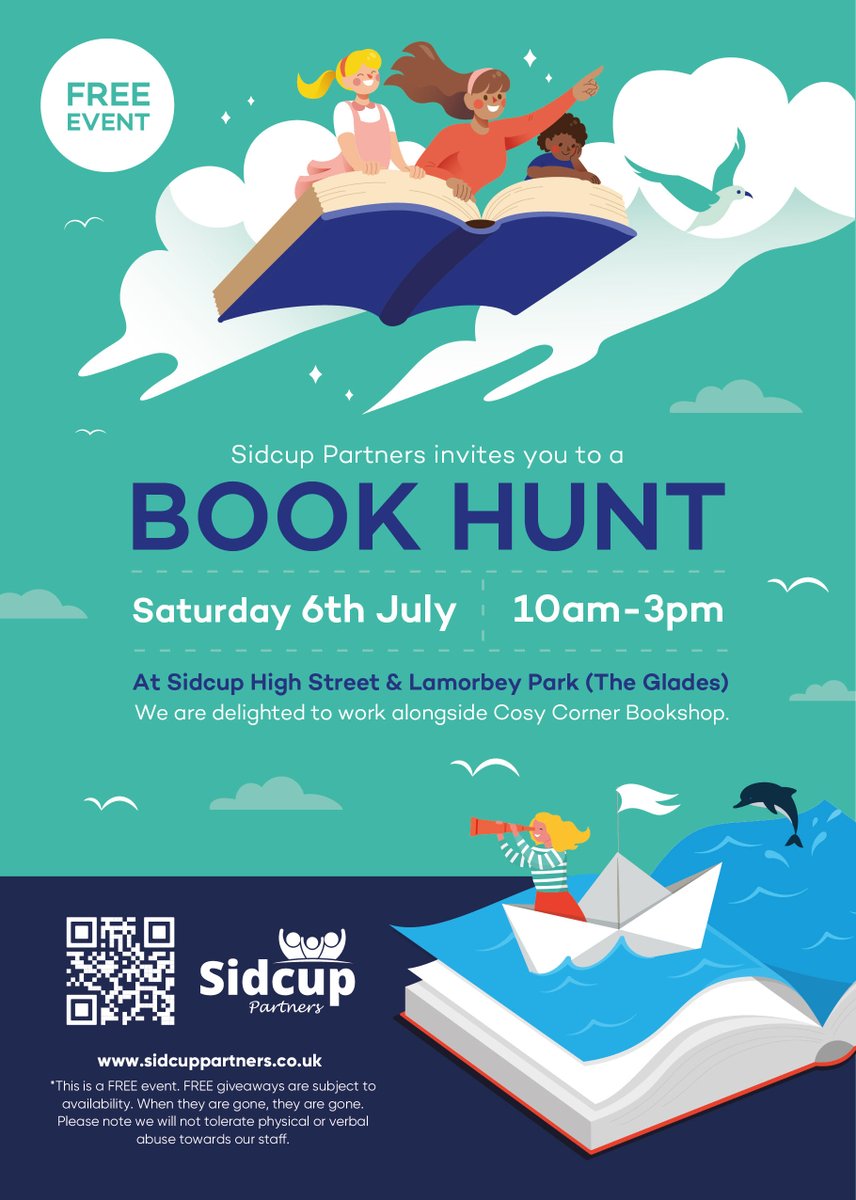 1/7/24 - Book Hunt - Saturday 6th July - 10am to 3pm  
The <a href="/SidcupPartners/">Sidcup Partners BID</a> are holding a FREE book hunt along Sidcup  High Street and Lamorbey Park.