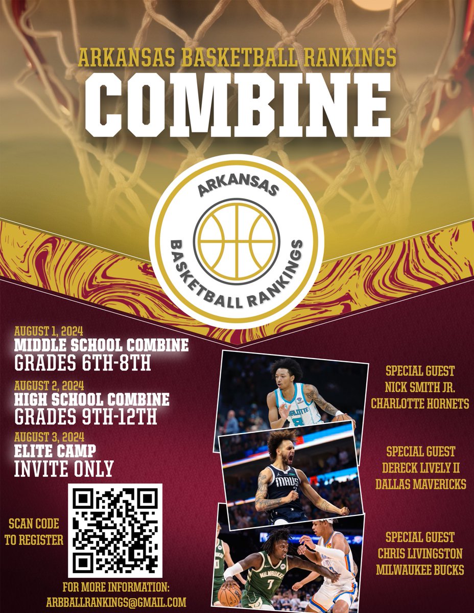 ARBballRankings's tweet image. August 1st,2nd and 3rd come train with the pros! We are introducing our camp series open to boys and girls. Elite camp will be invite only but 2 campers will be invited from middle school and high school camps! Sign up today by QR code or email! 🔥🔥🔥🔥🔥🔥