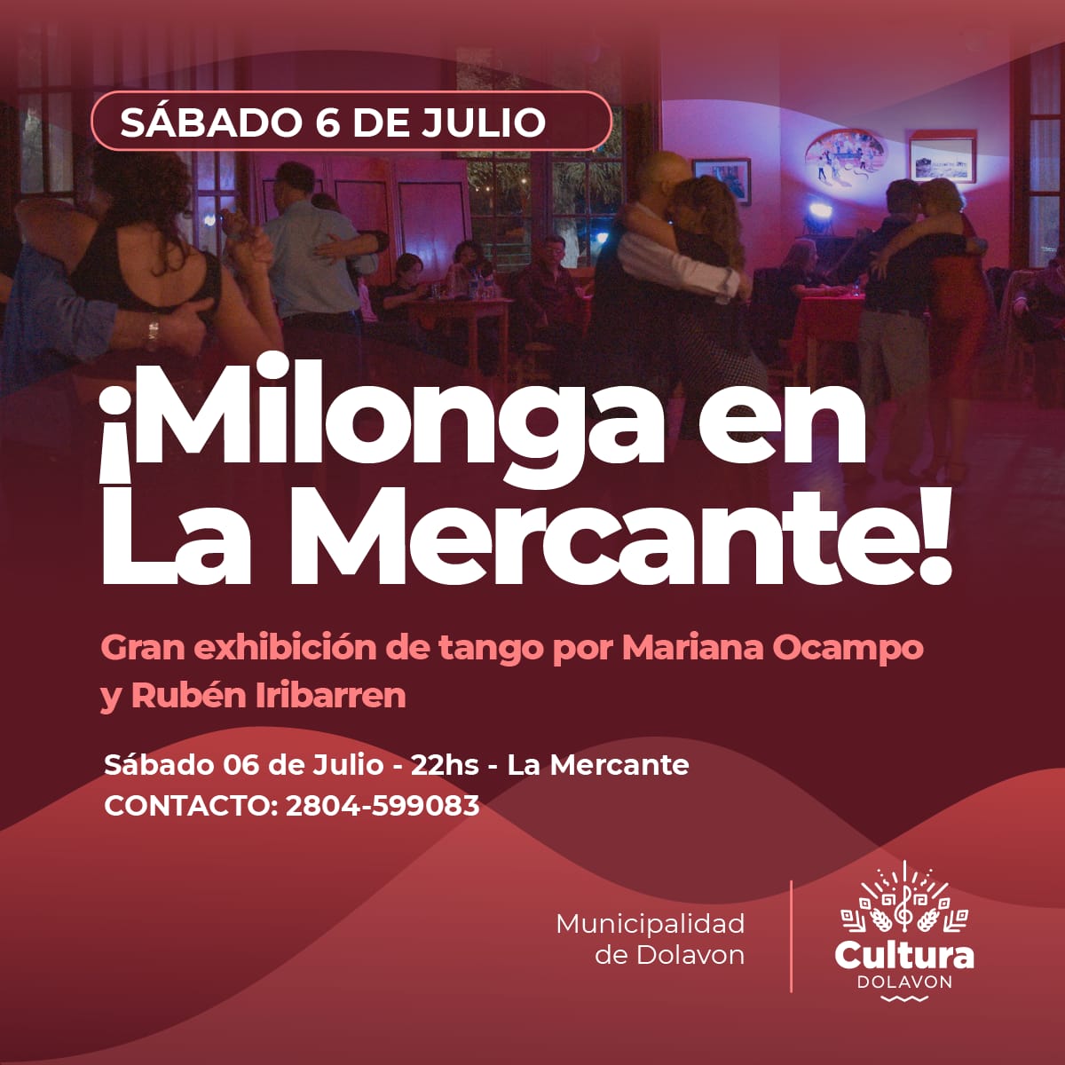 Gran Milonga en La Mercante 💃🕺

La Oficina de Cultura de Dolavon te invita a vivir una experiencia milonguera para vivir la esencia del tango.

En el emblemático edificio de la Ex Compañía Mercantil del Chubut, ubicado en Dolavon, vas a vivir un verdadero viaje en el tiempo.