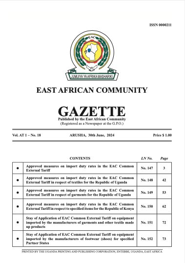 Julians Amboko (@ambokojh) on Twitter photo Folks, 
The East African Community Gazette on Common External Tariffs dated June 30th, 2024 is out. 
This is a product of the East African Community's Council of Ministers & works to guide on the alignment of customs duty rates in the region. 
Notable highlights. 
A đź§µ
Note Folks, 
The East African Community Gazette on Common External Tariffs dated June 30th, 2024 is out. 
This is a product of the East African Community's Council of Ministers & works to guide on the alignment of customs duty rates in the region. 
Notable highlights. 
A đź§µ
Note