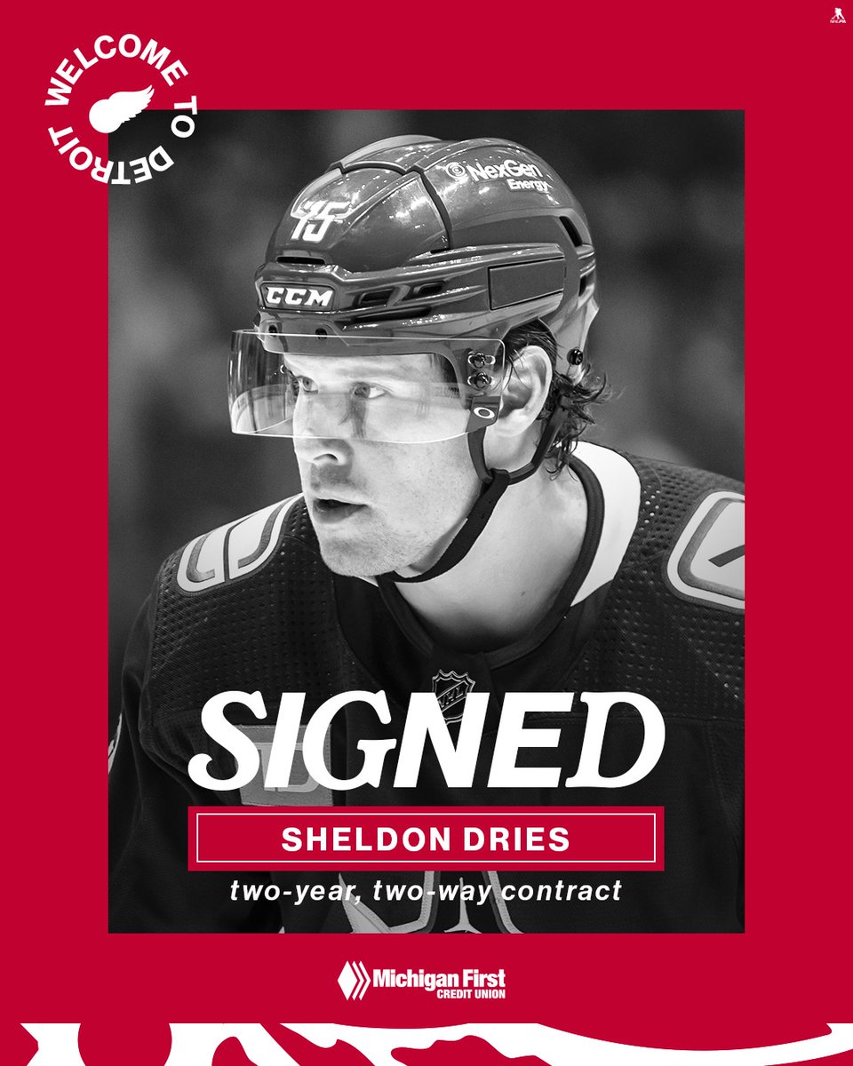 DetroitRedWings's tweet photo. UPDATE: The #RedWings today signed forward Sheldon Dries to a two-year, two-way contract. https://t.co/YLAfSs9Uud