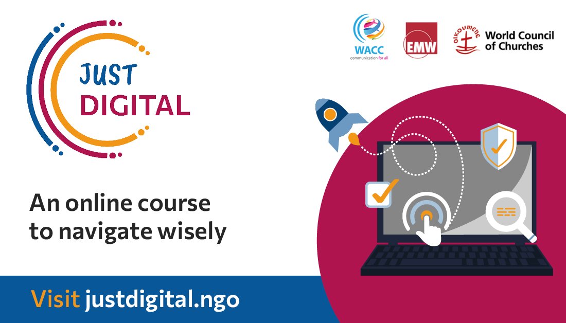waccglobal's tweet photo. 🌐💻📱Want to learn to navigate wisely online & advocate effectively? Then check out “Just Digital,” a fun, self-directed #OnlineCourse by #WACC, with #EMW @Oikoumene #WCC!
Learn more & register today ➡️ https://t.co/r2uQc6b9ms
#JustDigital #DigitalJustice #JustDigitalTuesday https://t.co/2DsgElgtPF