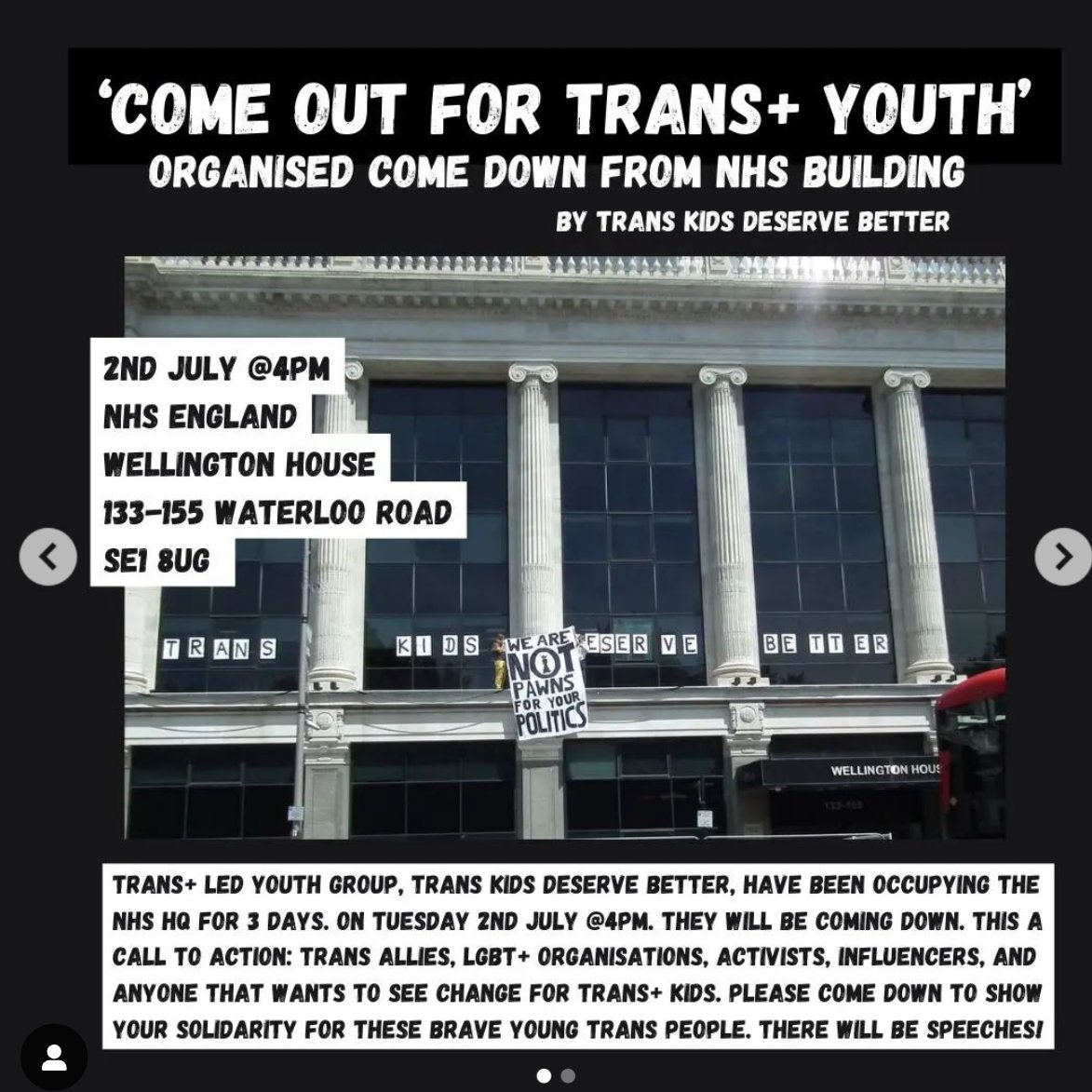 DadTrans's tweet image. Tomorrow, 2nd July 4pm. 'Come Out For Trans+ Youth'. Trans Kids Deserve Better have been occuping the NHS HQ for 3 days, &amp;amp; tomorrow they will be coming down. This is a call to action: Trans Allies, Orgs, &amp;amp; All who want to see change for Trans Kids. Please come to show solidarity