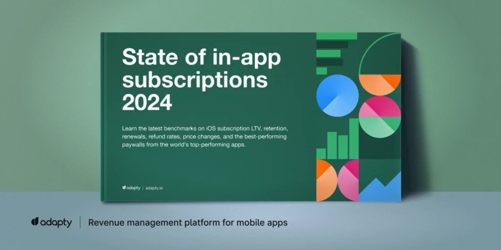 adapty's tweet photo. State of in-app subscriptions 2024 report is LIVE!

We analyzed $1B in subscription revenue, 193M transactions and 55M users.

The report is packed with 40+ charts on iOS subscription benchmarks &amp; cheat sheets.

To get access, simply comment 'REPORT' below. https://t.co/pdxrzApwzf