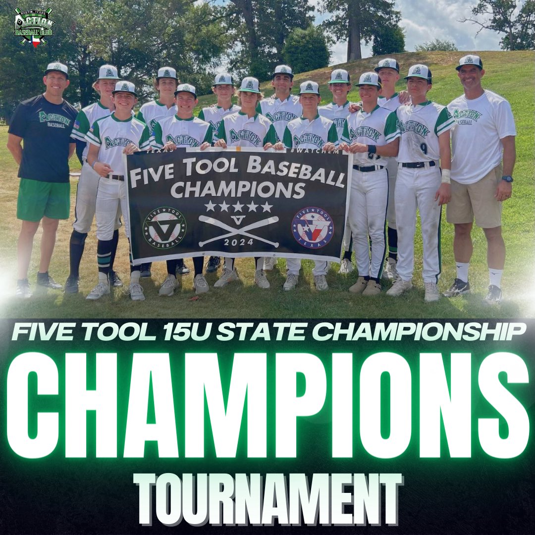 🏆 CHAMPIONS 🏆

Congrats to 15U White who walked away in the top spot in the @fivetooltexas 15U State Championships 👏🏼

This group came to play, going 5-0 + outscoring their opponents 37-12!! They had big offensive moments +  solid pitching performances over the wknd!