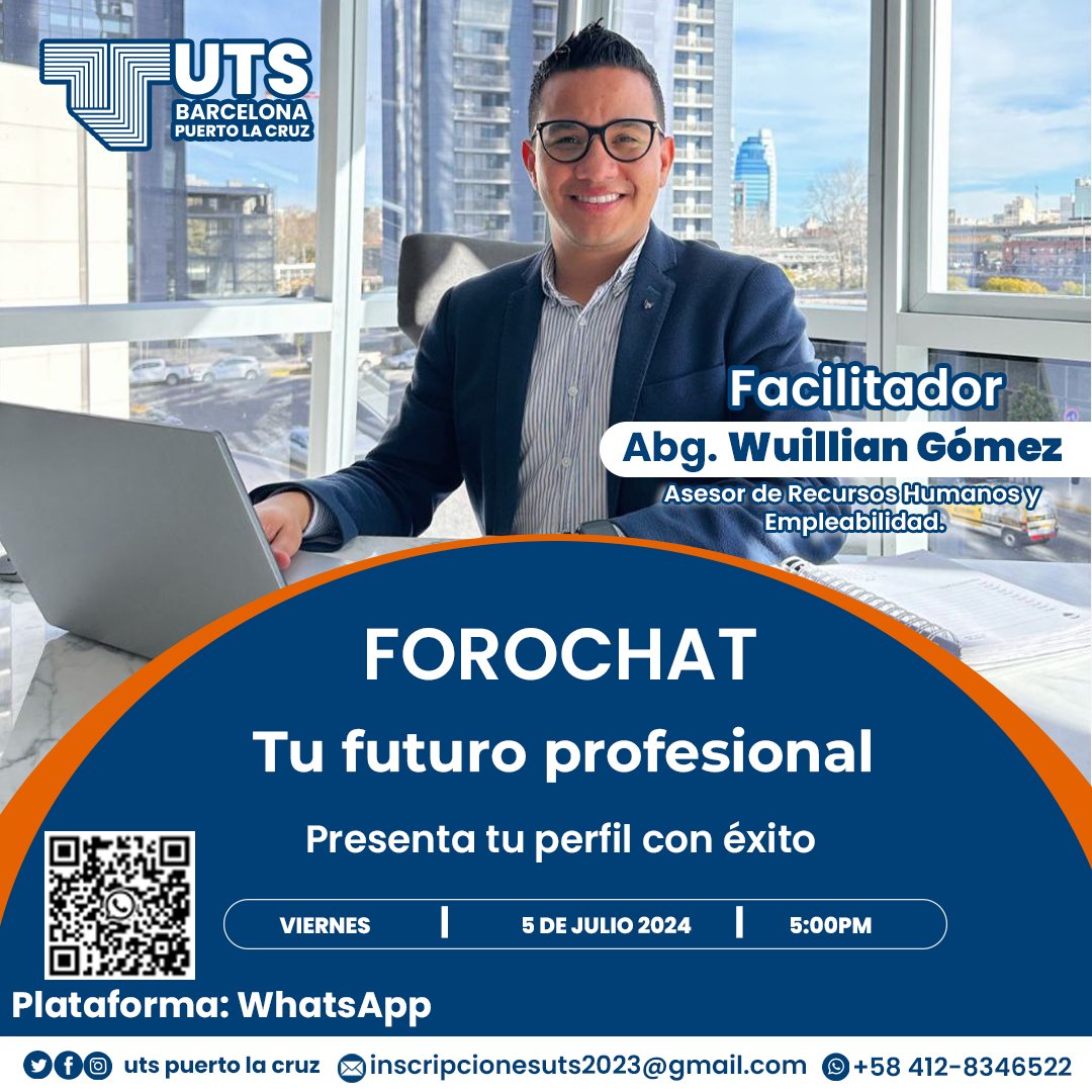 UTSBarcelona's tweet photo. Conoce las  tendencias de los perfiles profesionales en el mundo y cómo presentar un  resumen curricular que te lleve a cumplir tus objetivos. Conectarte al Forochat "Tu futuro profesional: presenta tu perfil con  éxito"  facilitado por el Abog. Wuillian Gómez. https://t.co/vEHvBnwPoC