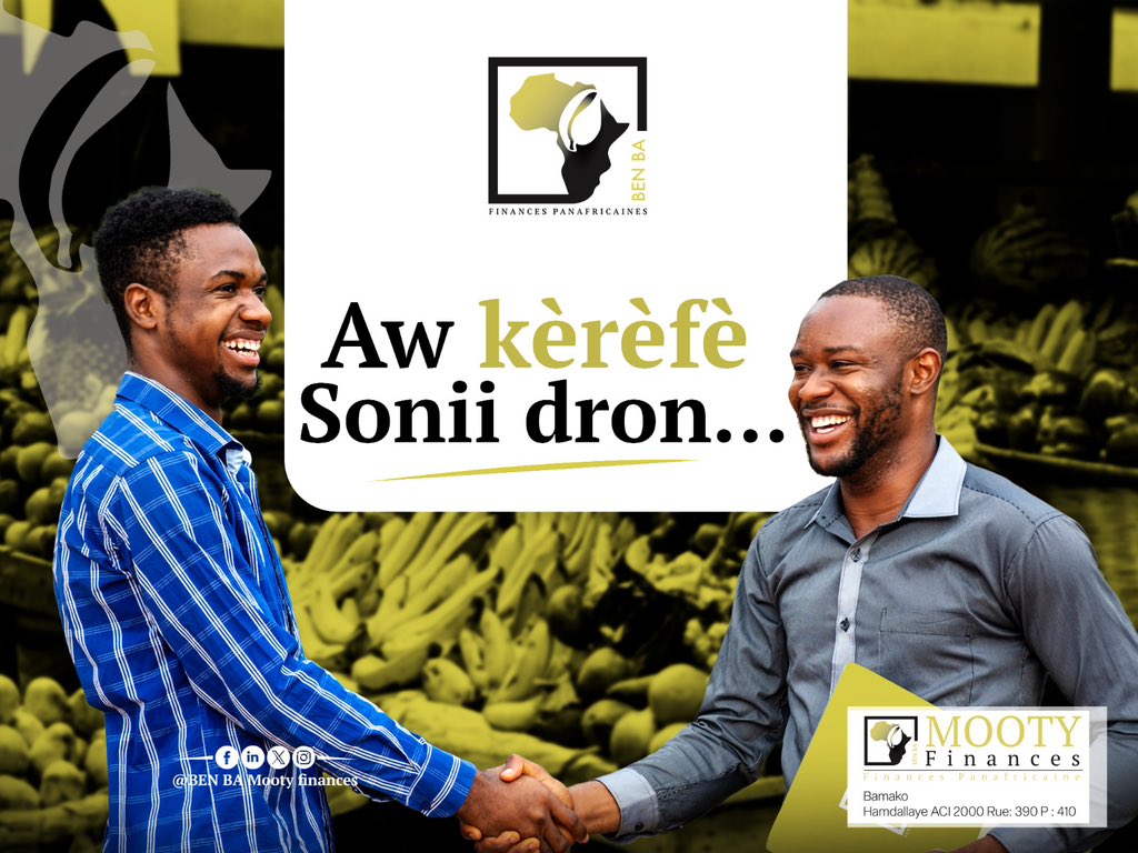MootyFinances's tweet photo. Chez BEN BA, nous plaçons l’empathie au cœur de nos services pour offrir des solutions sur mesure aux besoins des Maliens.

Nous allons à votre rencontre bientôt !

Restez connectés😉

La première mésofinance 100%malienne 
#kidèmè #kiyiriwa #kiwassa #adgroup https://t.co/SkYEVkix3J