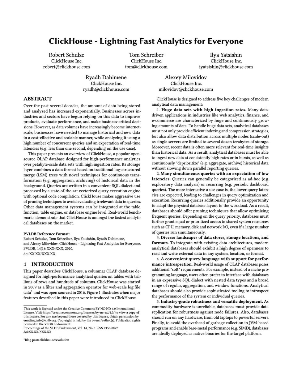 ClickHouseDB's tweet photo. Our first ClickHouse research paper was accepted in the industrial track of VLDB 2024! 🤓 The paper gives a deep insight into ClickHouse's architecture and explains how it's so fast!

🗓️ Join us in Guangzhou 🇨🇳  in August to see Alexey (inventor of ClickHouse) present the paper! https://t.co/XqEbWsg72L