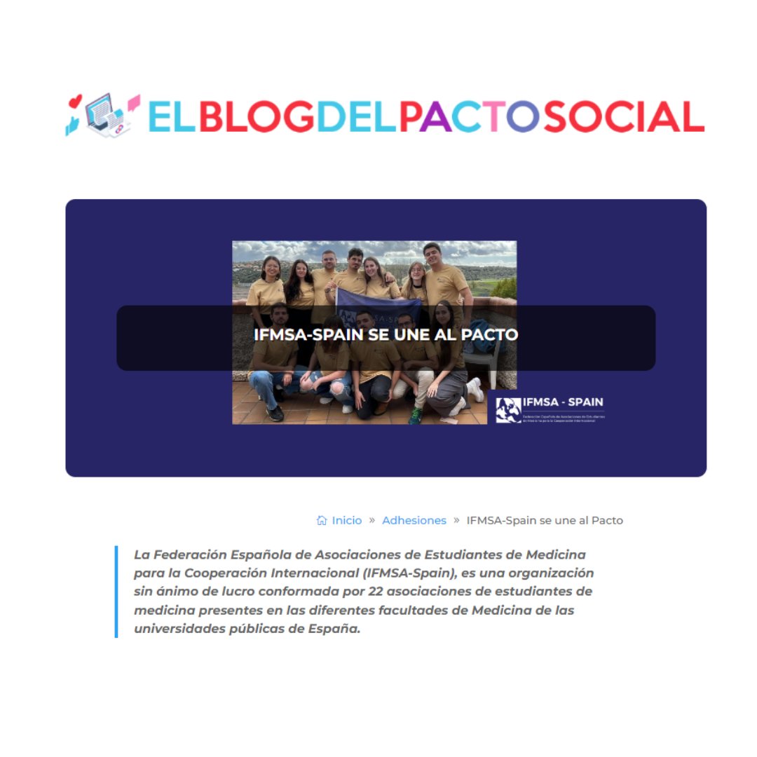 Pacto Social VIH (@pactovih) on Twitter photo ¡Nuevo miembro! 🥳👏
<a href="/IFMSASpain/">IFMSA-Spain</a>  cuya misión es la creación de un sistema de salud global, equitativo y sostenible, se ha unido al Pacto.
Os contamos lo que supone para ell@s esta adhesión. Toda la info en el BLOG: 🗓️👉
pactosocialvih.es/ifmsa-spain-se… ¡Nuevo miembro! 🥳👏
<a href="/IFMSASpain/">IFMSA-Spain</a>  cuya misión es la creación de un sistema de salud global, equitativo y sostenible, se ha unido al Pacto.
Os contamos lo que supone para ell@s esta adhesión. Toda la info en el BLOG: 🗓️👉
pactosocialvih.es/ifmsa-spain-se…