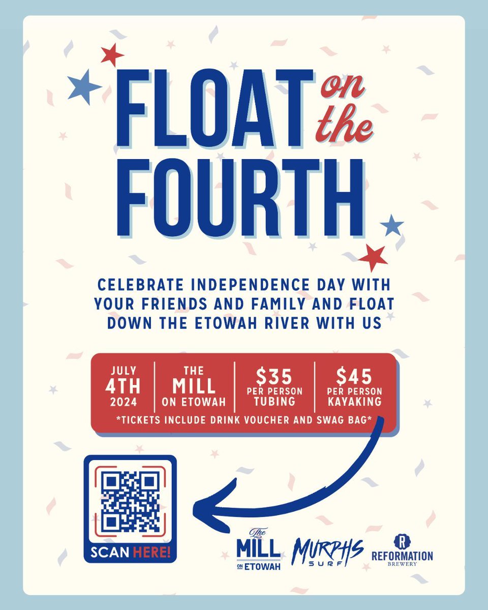 Family fun on the Etowah River is on the calendar this July 4th-5th! Grab your crew and float with Murph's Surf &amp; Reformation for an unforgettable Independence Day. Get all the delicious deets, and grab your tickets at the link &gt; buff.ly/3KVlYRu