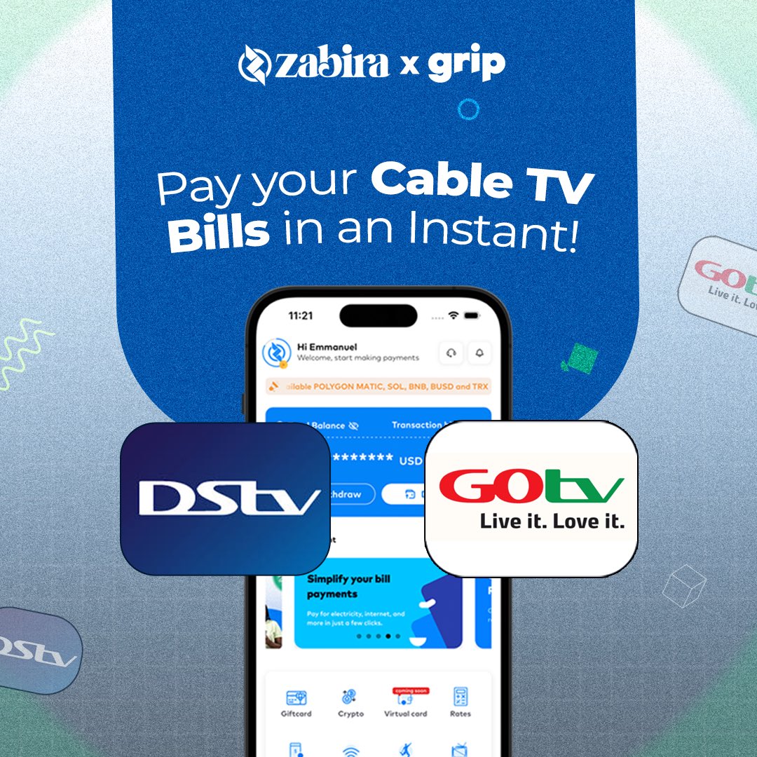 Zabira allows you to enjoy sports, movies and so much more.

Easily pay Cable Tv Bills when you are using Zabira.