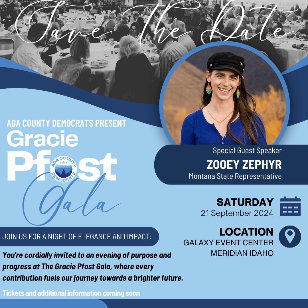 AdaDemocrats's tweet image. It is my pleasure to announce this year's Gracie Pfost Gala! An incredible night of fun, excitement, and company.
Our guest speaker this year is Representative Zooey Zephyr!
Buy your tickets today for a discounted price! I can't wait to see you all there!
buff.ly/3VOfYiC