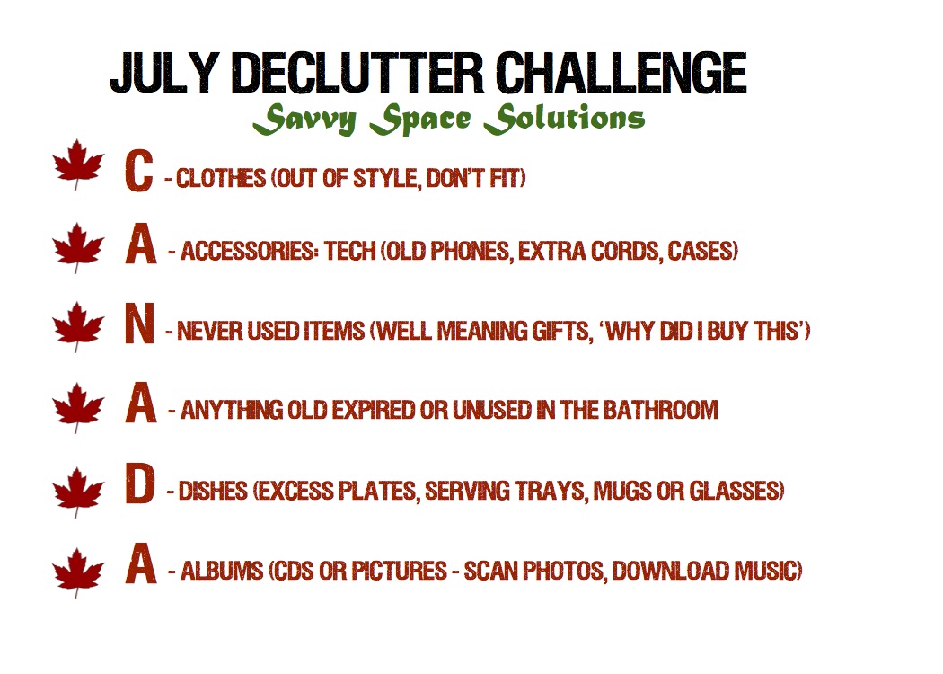SavvySpaceSolut's tweet image. Happy Canada Day everyone! 🍁
#Declutter throughout the month with our July #declutterchallenge!