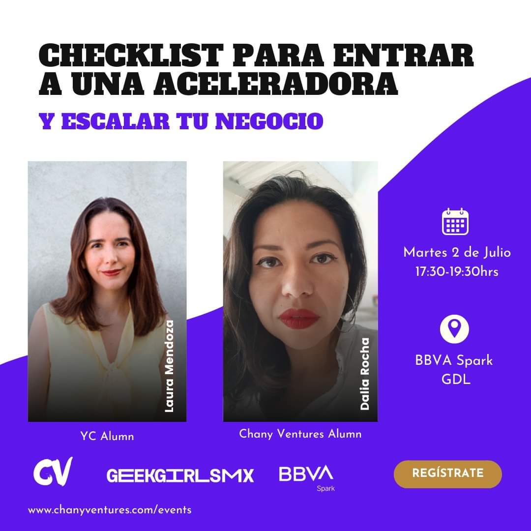 GeekGirlsMx's tweet photo. Sisters! Queremos invitarlas a este evento en donde nos han invitado de co-host acerca de "Checklist y beneficios de entrar a una aceleradora" en donde participará Dalia Rocha (de nuestra comunidad) y Laura Mendoza (estuvo en YCombinator, la mejor aceleradora del mundo). https://t.co/yQEYdIV4pi