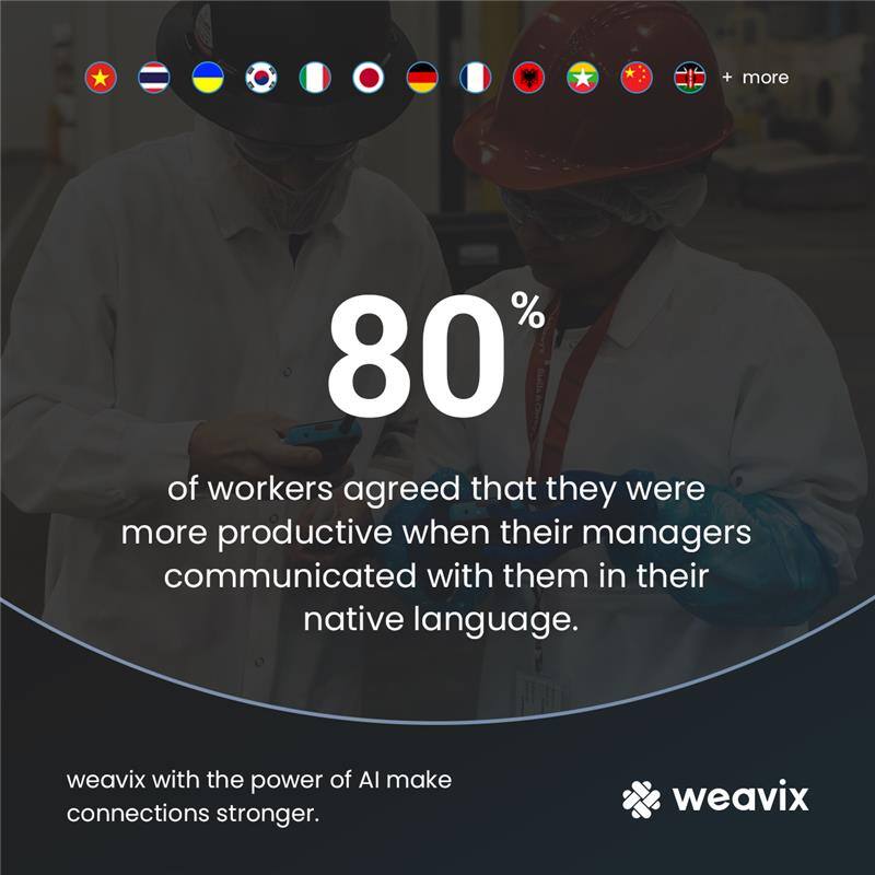 weavixiow's tweet image. More than 80% of workers agreed that they were more productive when their managers communicated with them in their native language. weavix makes it happen with AI-powered language translation.

#workwithwalt #InternetofWorkers #SmartRadio #MoreThanaRadio #AIPoweredTranslation