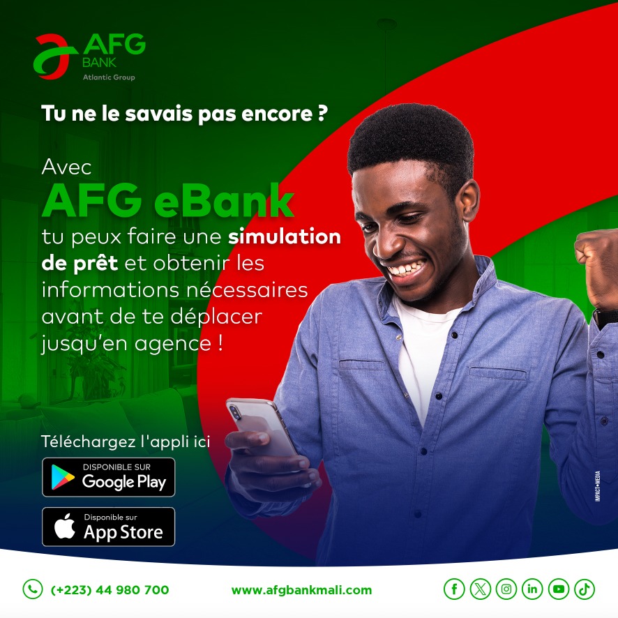 afgbankmali's tweet image. Tu ne le savais pas encore ? 

Avec AFG e-Bank, tu peux éviter les tracas des longues démarches. Fais une simulation de prêt et obtiens toutes les informations nécessaires avant de te déplacer en agence !  

#SimulationPrêt #DémarchesSimplifiées #AFGeBank #AFGBank